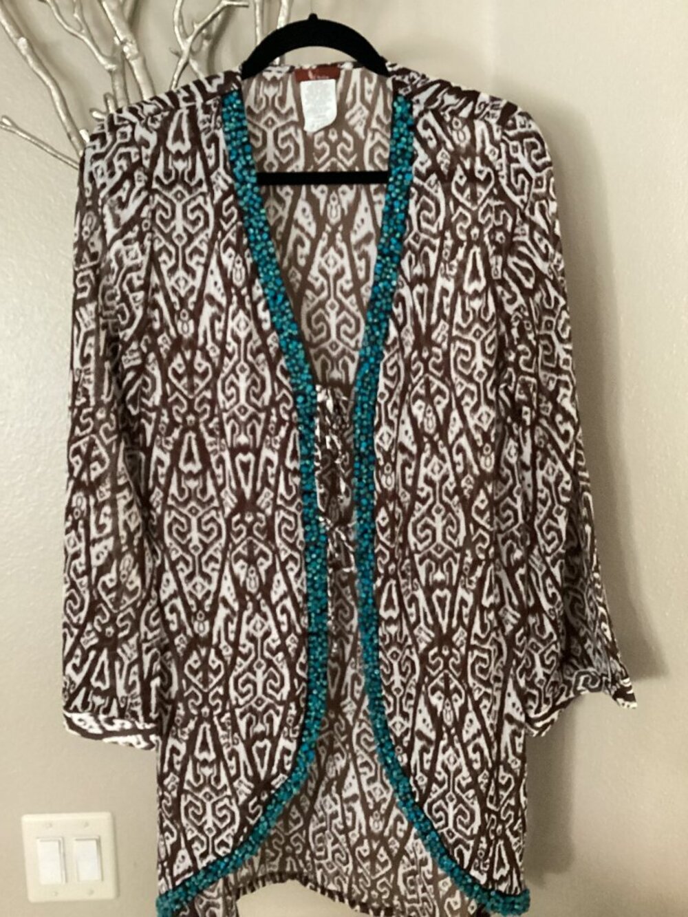 By Eva brown and blue patterned cover up, dress, top, large
